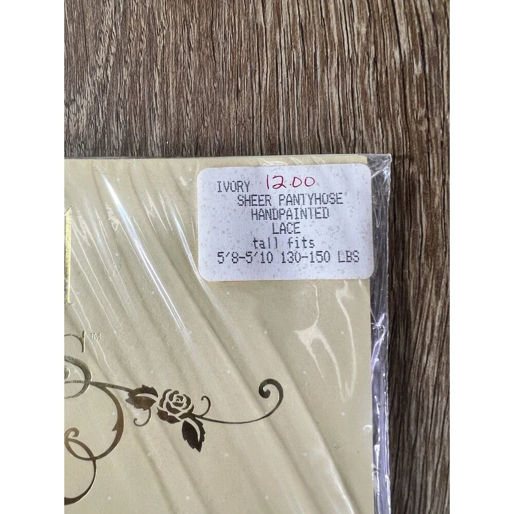 VTG Bridal Belles Handpainted Lace Sheer Ivory Pantyhose Stockings Size Tall